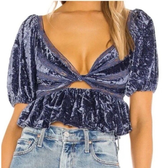 Free people velvet  Twist-Front Blue Top - Picture 2 of 12